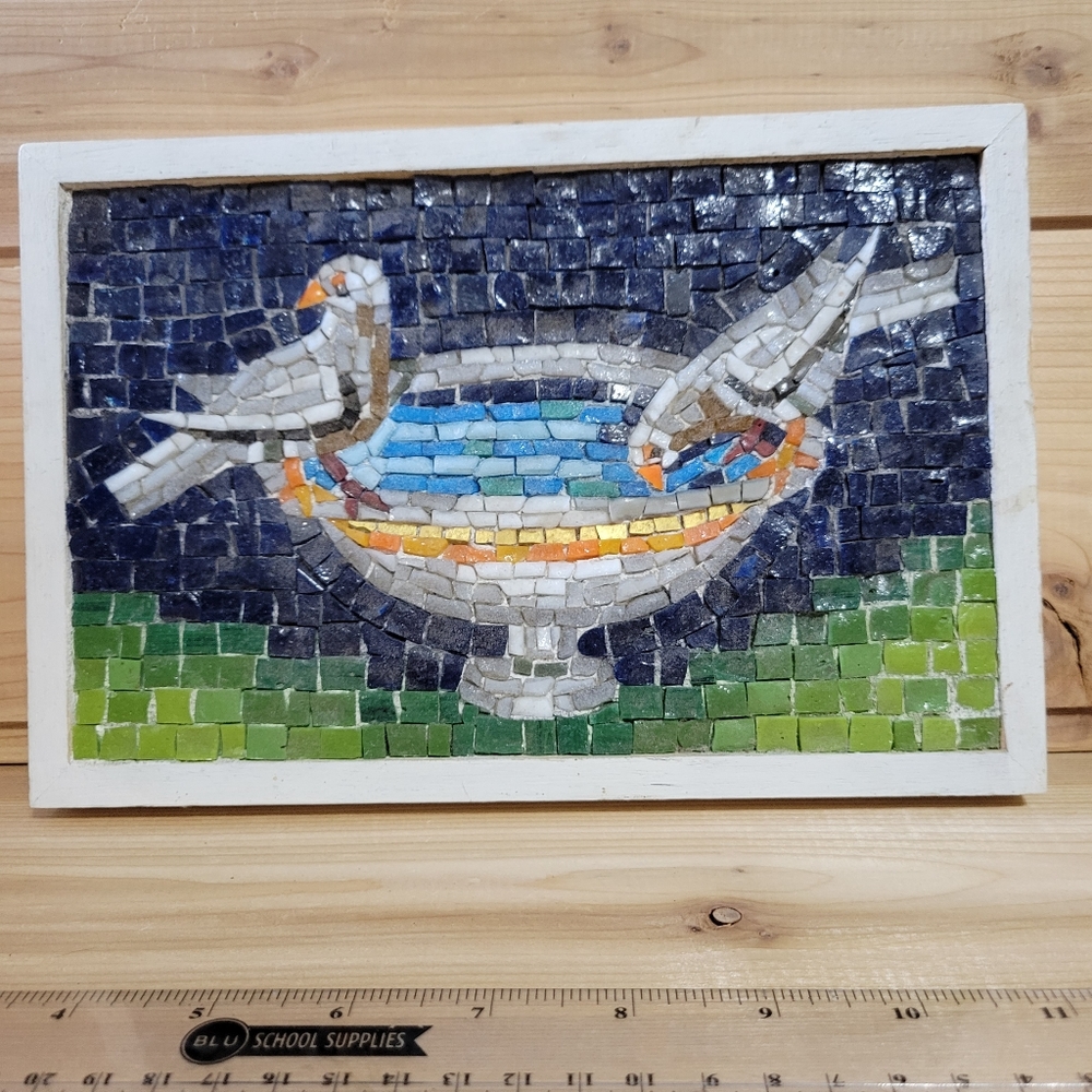 Italian Glass Mosaic Panel with two Pigeons
